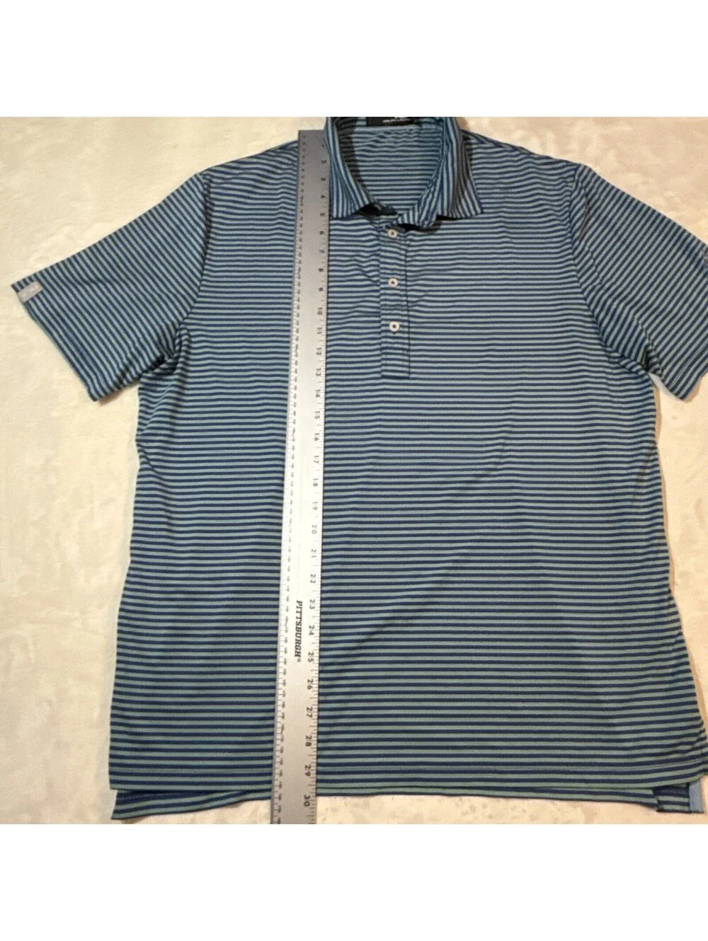 RLX Ralph Lauren Polo Men’s Large Blue Green Striped Performance Stretch Golf